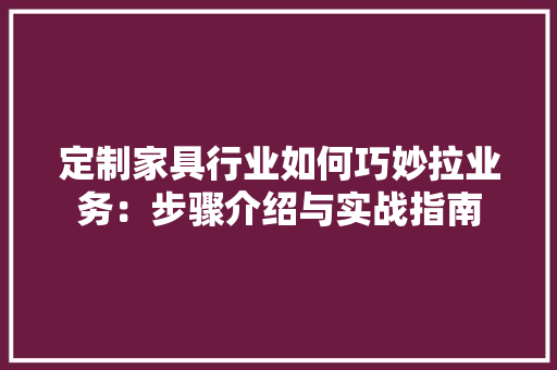 定制家具行业如何巧妙拉业务：步骤介绍与实战指南 现代风格装饰
