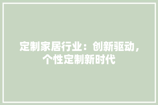定制家居行业：创新驱动，个性定制新时代 现代风格装饰