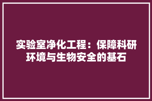 实验室净化工程：保障科研环境与生物安全的基石