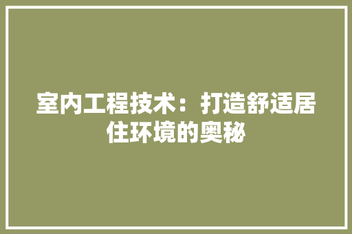 室内工程技术：打造舒适居住环境的奥秘 现代风格装饰