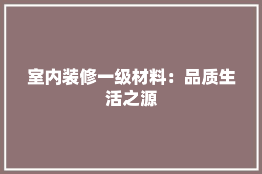 室内装修一级材料：品质生活之源 现代风格装饰