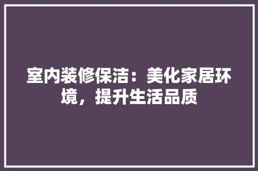 室内装修保洁：美化家居环境，提升生活品质 现代风格装饰