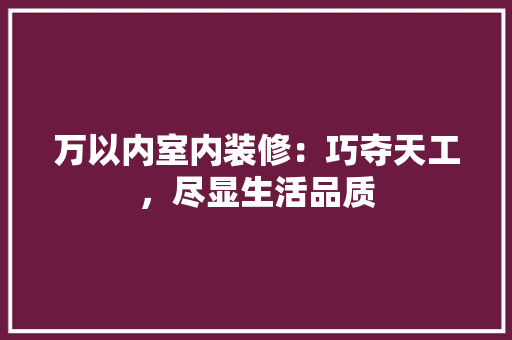 万以内室内装修：巧夺天工，尽显生活品质