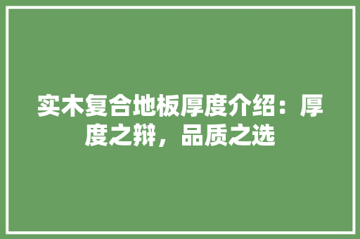 实木复合地板厚度介绍：厚度之辩，品质之选 现代风格装饰