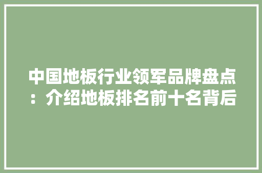 中国地板行业领军品牌盘点：介绍地板排名前十名背后的实力与魅力 家居装修