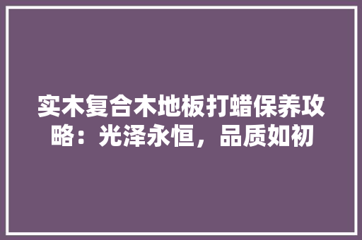 实木复合木地板打蜡保养攻略：光泽永恒，品质如初 现代风格装饰