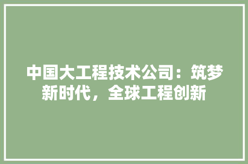 中国大工程技术公司：筑梦新时代，全球工程创新
