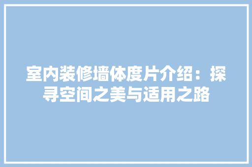 室内装修墙体度片介绍：探寻空间之美与适用之路 现代风格装饰