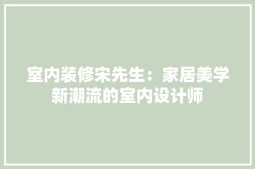 室内装修宋先生：家居美学新潮流的室内设计师