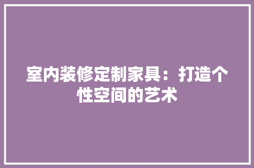 室内装修定制家具：打造个性空间的艺术 现代风格装饰