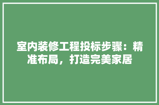 室内装修工程投标步骤：精准布局，打造完美家居 现代风格装饰