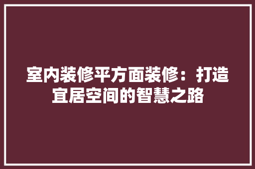 室内装修平方面装修：打造宜居空间的智慧之路 现代风格装饰