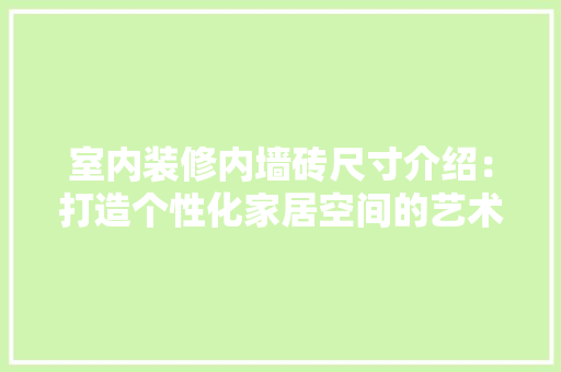室内装修内墙砖尺寸介绍：打造个性化家居空间的艺术选择 现代风格装饰