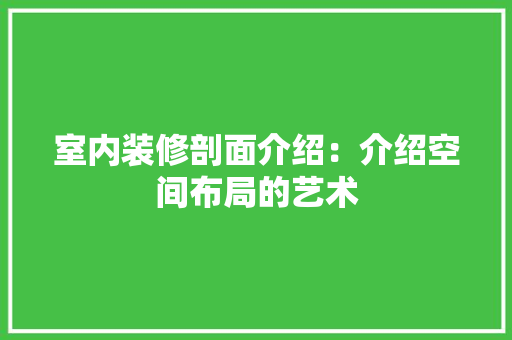 室内装修剖面介绍：介绍空间布局的艺术 现代风格装饰