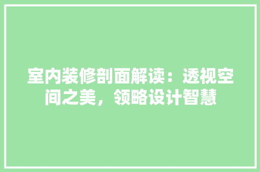 室内装修剖面解读：透视空间之美，领略设计智慧 现代风格装饰
