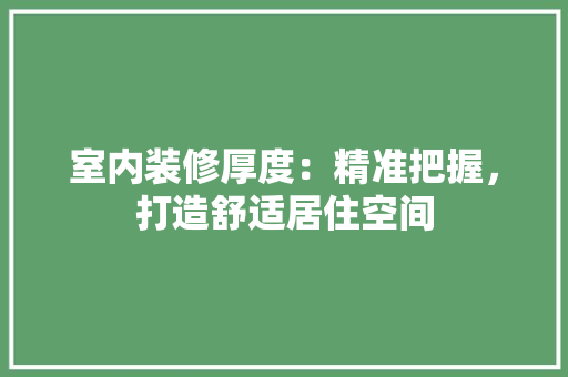 室内装修厚度：精准把握，打造舒适居住空间 现代风格装饰