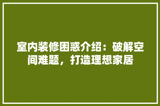 室内装修困惑介绍：破解空间难题，打造理想家居 现代风格装饰