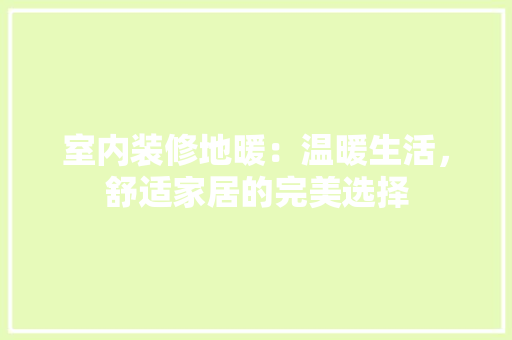 室内装修地暖：温暖生活，舒适家居的完美选择 现代风格装饰
