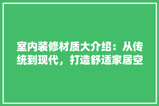室内装修材质大介绍：从传统到现代，打造舒适家居空间 现代风格装饰