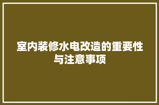 室内装修水电改造的重要性与注意事项 现代风格装饰