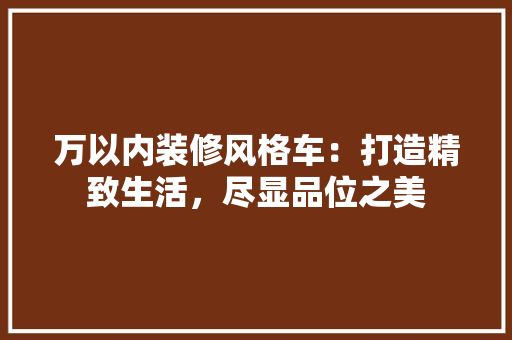 万以内装修风格车：打造精致生活，尽显品位之美