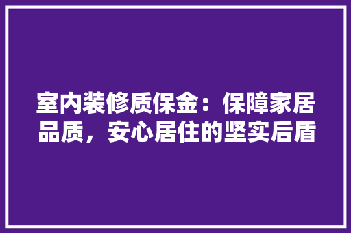 室内装修质保金：保障家居品质，安心居住的坚实后盾 现代风格装饰