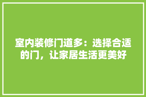 室内装修门道多：选择合适的门，让家居生活更美好 现代风格装饰