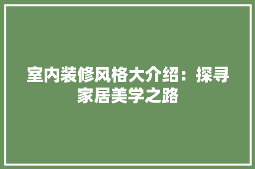 室内装修风格大介绍：探寻家居美学之路 现代风格装饰