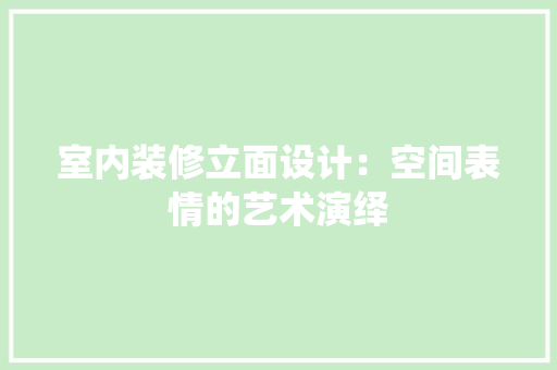 室内装修立面设计：空间表情的艺术演绎 现代风格装饰