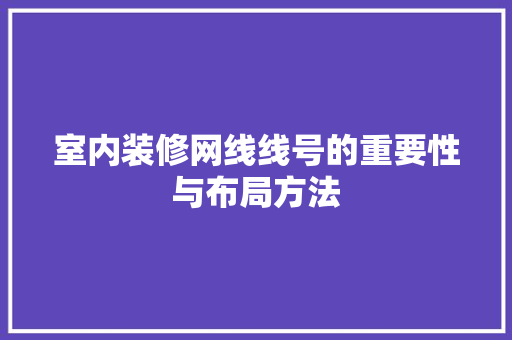 室内装修网线线号的重要性与布局方法