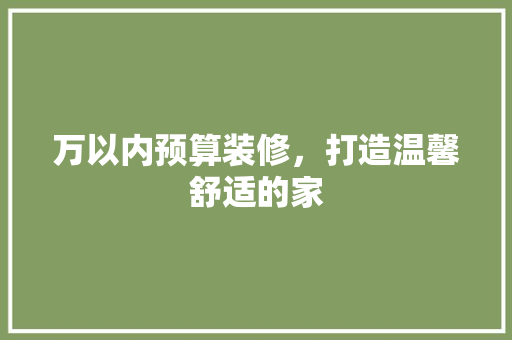 万以内预算装修，打造温馨舒适的家