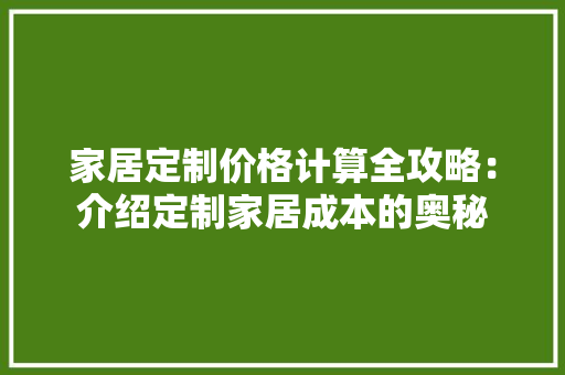 家居定制价格计算全攻略：介绍定制家居成本的奥秘 现代风格装饰