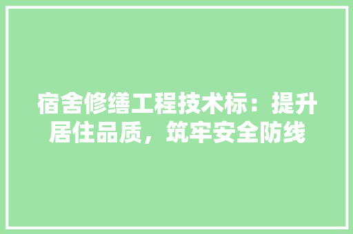 宿舍修缮工程技术标：提升居住品质，筑牢安全防线