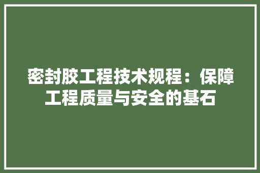 密封胶工程技术规程：保障工程质量与安全的基石 现代风格装饰