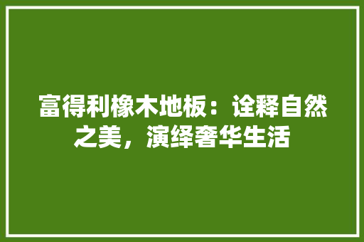 富得利橡木地板：诠释自然之美，演绎奢华生活 现代风格装饰
