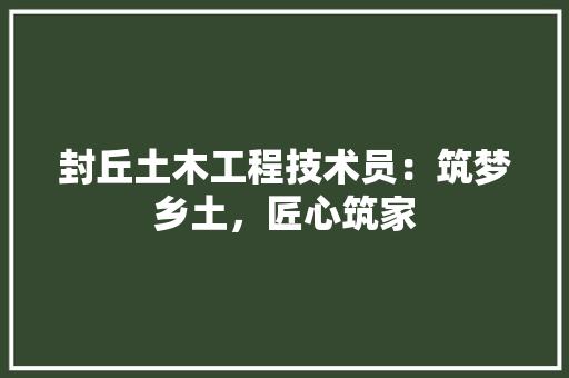 封丘土木工程技术员：筑梦乡土，匠心筑家