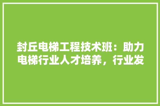 封丘电梯工程技术班：助力电梯行业人才培养，行业发展新篇章