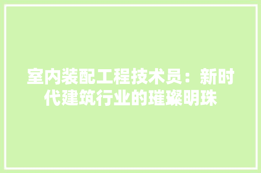 室内装配工程技术员：新时代建筑行业的璀璨明珠 现代风格装饰