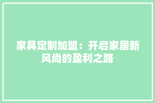 家具定制加盟：开启家居新风尚的盈利之路 现代风格装饰