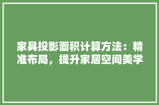 家具投影面积计算方法：精准布局，提升家居空间美学 现代风格装饰