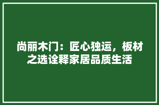 尚丽木门：匠心独运，板材之选诠释家居品质生活 现代风格装饰