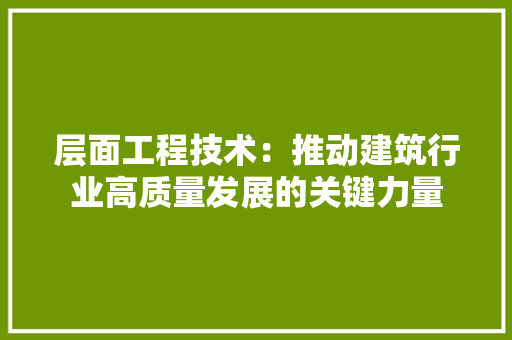 层面工程技术：推动建筑行业高质量发展的关键力量