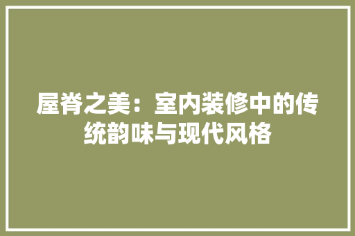 屋脊之美：室内装修中的传统韵味与现代风格 现代风格装饰
