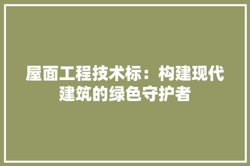 屋面工程技术标：构建现代建筑的绿色守护者 现代风格装饰