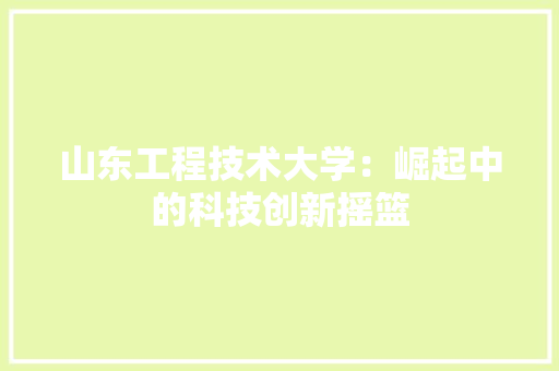 山东工程技术大学：崛起中的科技创新摇篮