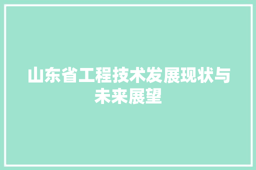 山东省工程技术发展现状与未来展望 现代风格装饰