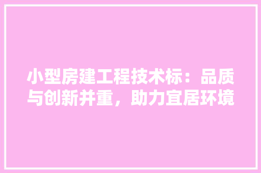 小型房建工程技术标：品质与创新并重，助力宜居环境打造 现代风格装饰