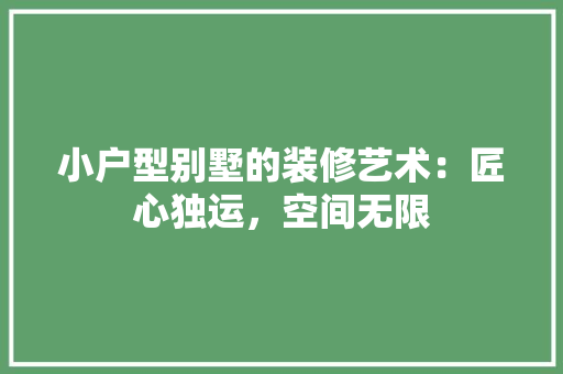 小户型别墅的装修艺术：匠心独运，空间无限 现代风格装饰