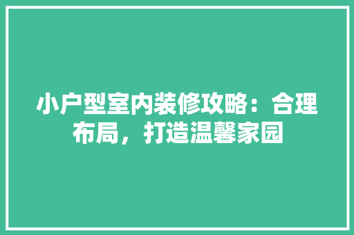 小户型室内装修攻略：合理布局，打造温馨家园 现代风格装饰