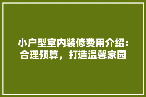 小户型室内装修费用介绍：合理预算，打造温馨家园 现代风格装饰